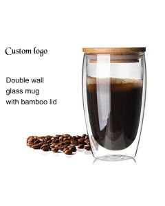  Custom Logo Double Wall Glass Mug  Coffee Tumbler with Lid 350 ml/450ml