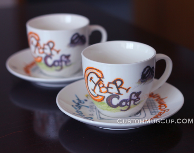 Custom mugs and Personalized mugs Order 250ml customized logo large cappuccino  cups and saucers online order online